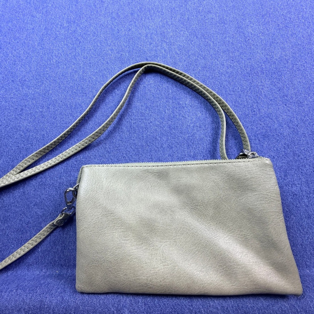 Jen & Co Vegan Leather Crossbody Bag Sage Green Wallet Clutch Herringbone Lining